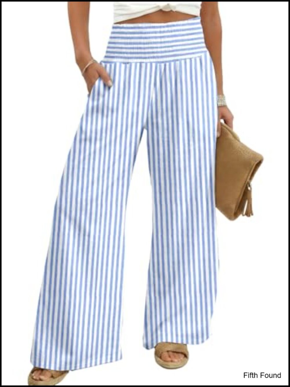 Wide Leg Palazzo Pants High Waisted Smocked Casual Summer Trousers with Pockets